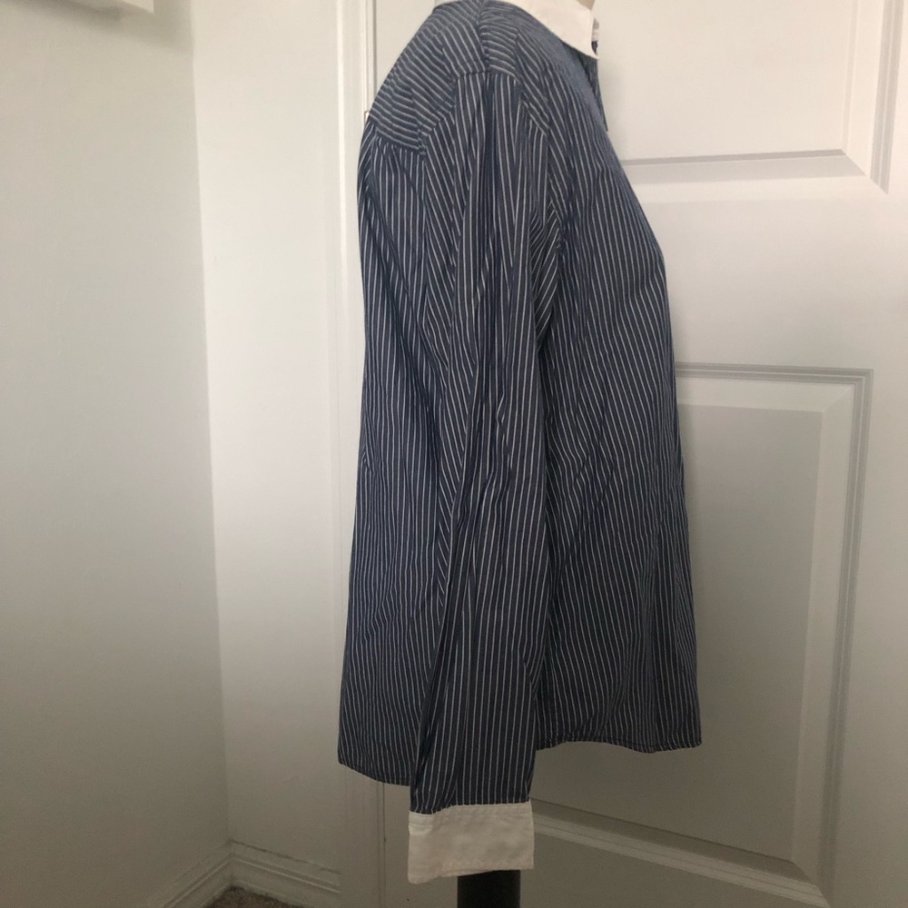Ralph Lauren Classic Navy Pinstripe Dress Shirt with White Contrast Collar - Picture 3 of 6